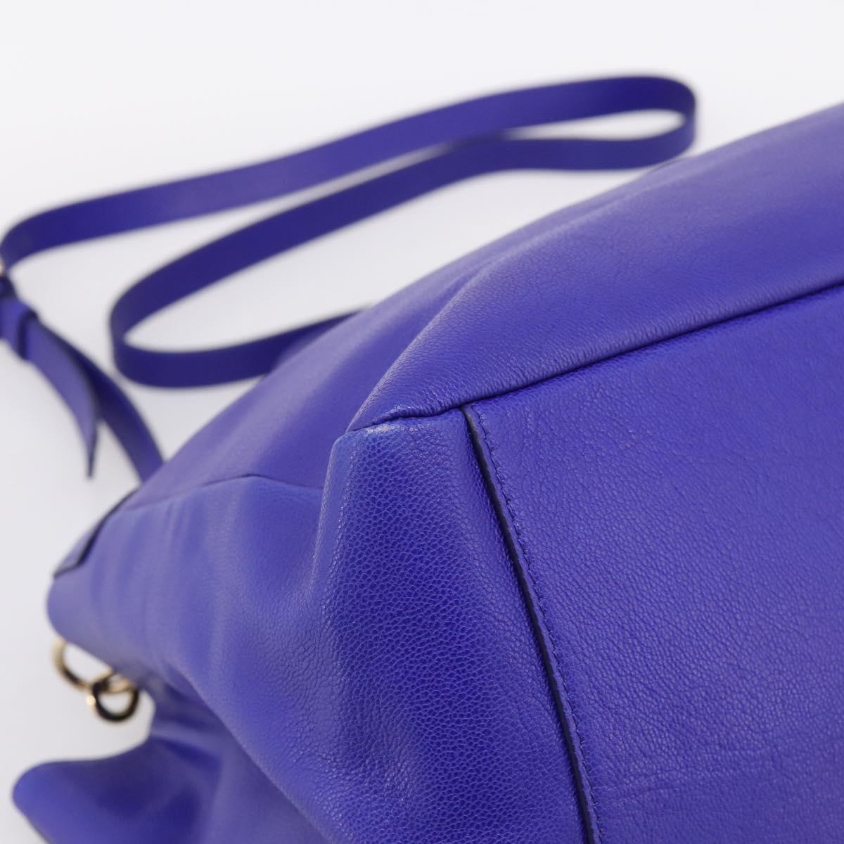 VERSACE Medusa Tote Bag Leather 2way Blue Gold Tone Auth BA14875V