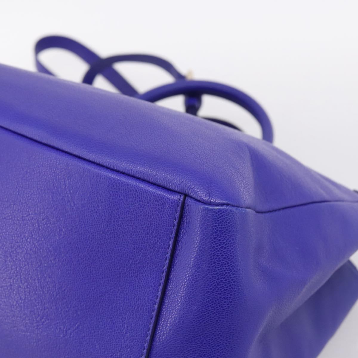 VERSACE Medusa Tote Bag Leather 2way Blue Gold Tone Auth BA14875V