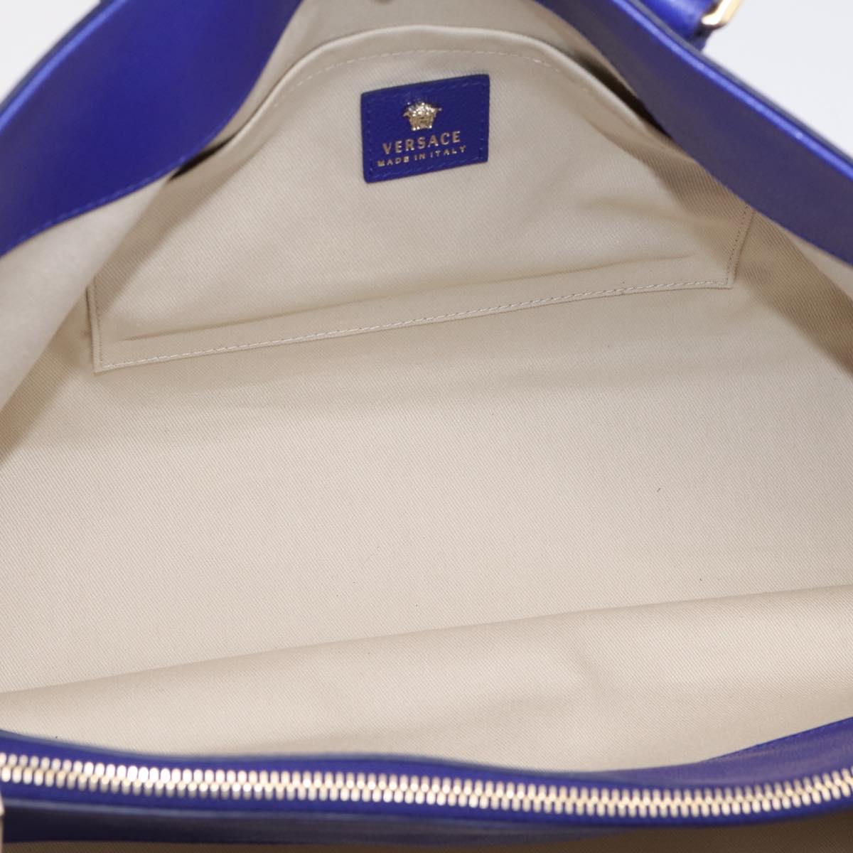 VERSACE Medusa Tote Bag Leather 2way Blue Gold Tone Auth BA14875V