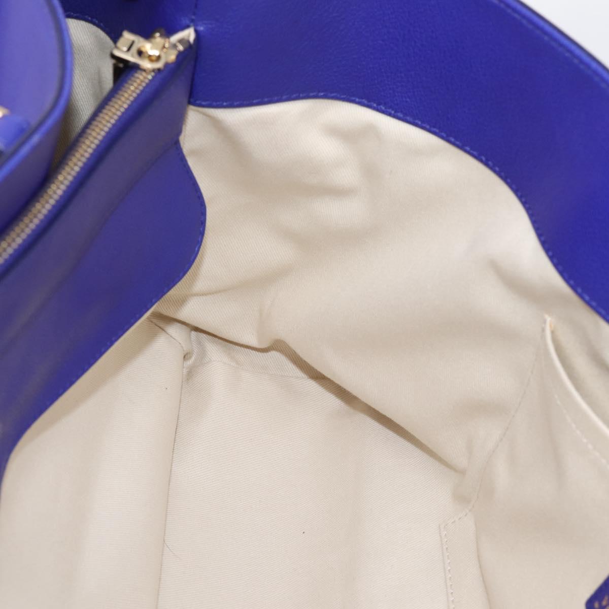 VERSACE Medusa Tote Bag Leather 2way Blue Gold Tone Auth BA14875V