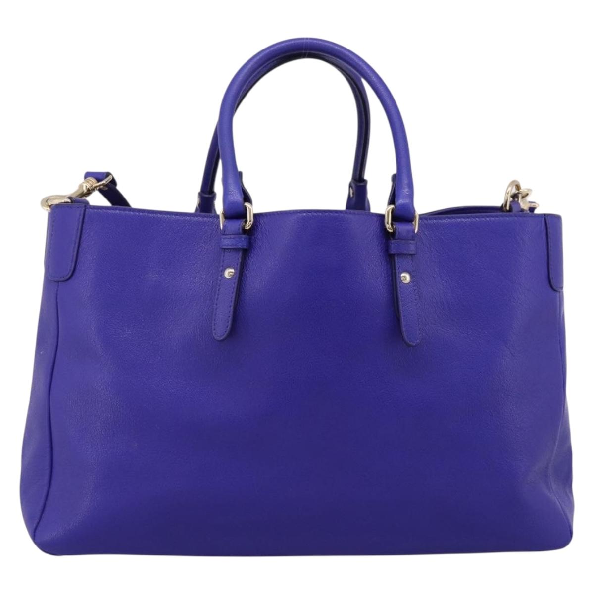 VERSACE Medusa Tote Bag Leather 2way Blue Gold Tone Auth BA14875V