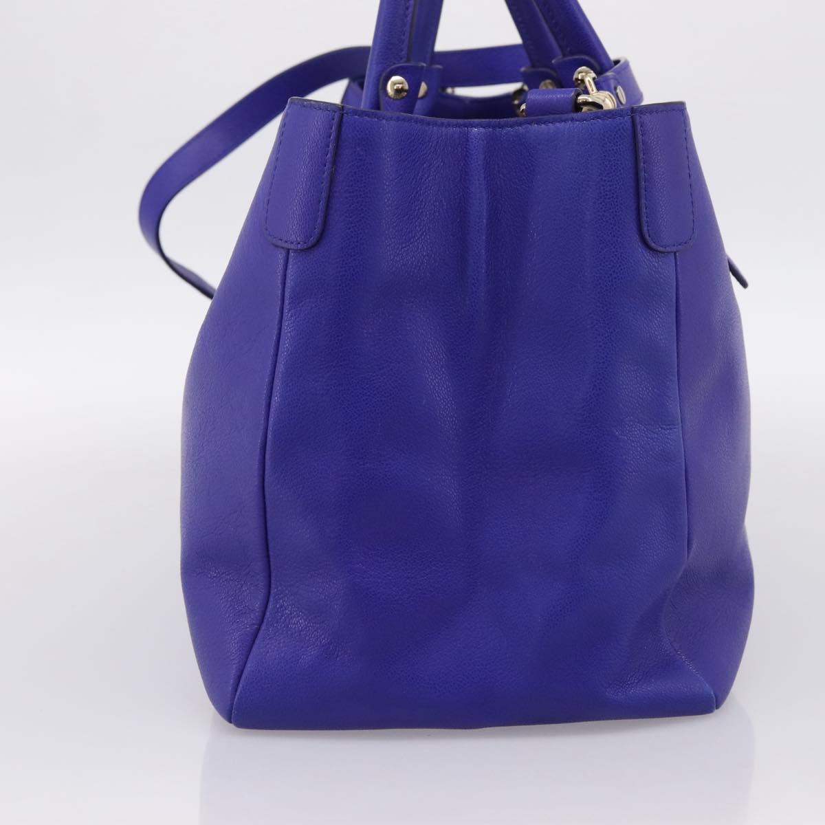 VERSACE Medusa Tote Bag Leather 2way Blue Gold Tone Auth BA14875V