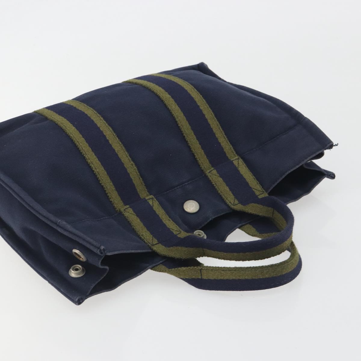 HERMES Fourre Tout PM Hand Bag Cotton Navy Silver Auth BA14878