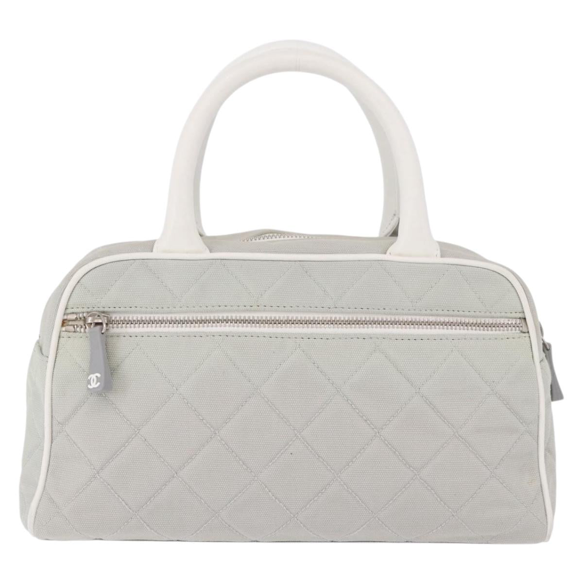 CHANEL Sports Hand Bag Canvas Gray Silver CC Auth BA14884A