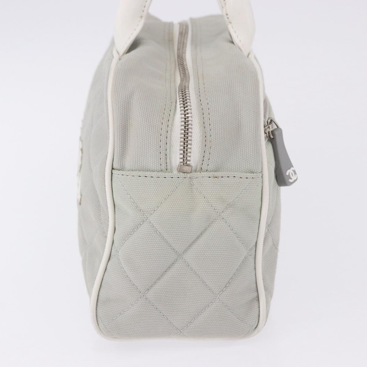 CHANEL Sports Hand Bag Canvas Gray Silver CC Auth BA14884A