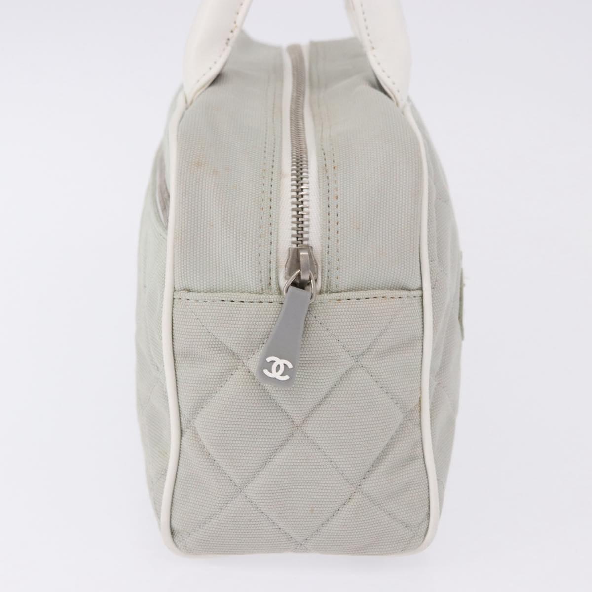 CHANEL Sports Hand Bag Canvas Gray Silver CC Auth BA14884A