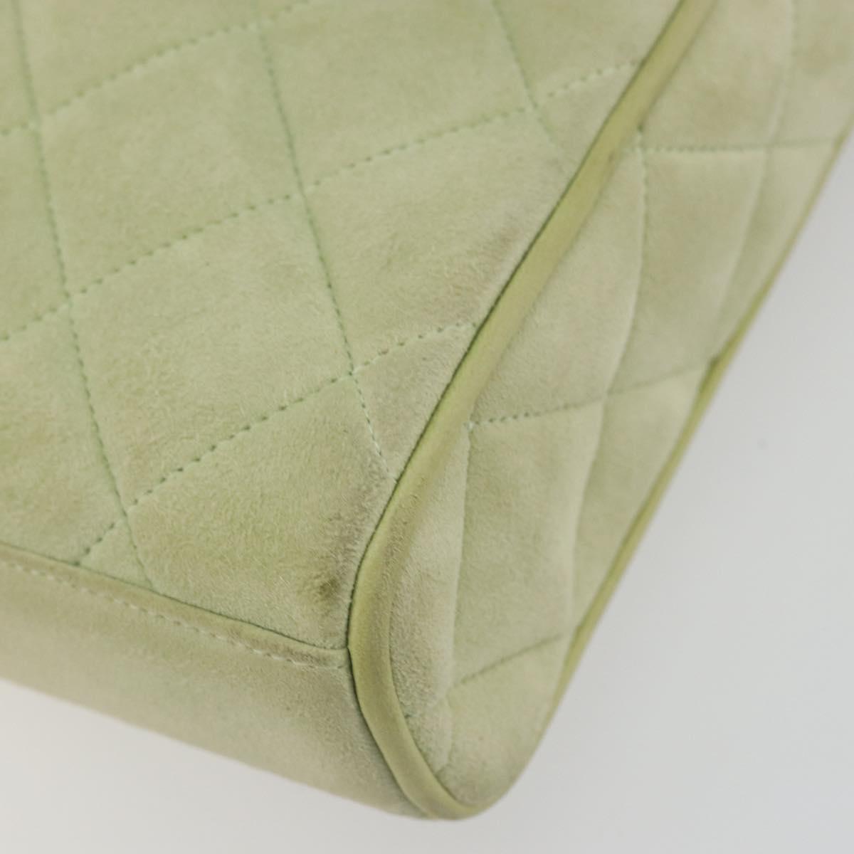 CHANEL Matelasse Shoulder Bag Suede Green Gold Tone CC Auth BA14888A