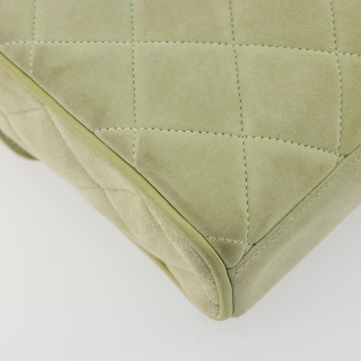 CHANEL Matelasse Shoulder Bag Suede Green Gold Tone CC Auth BA14888A