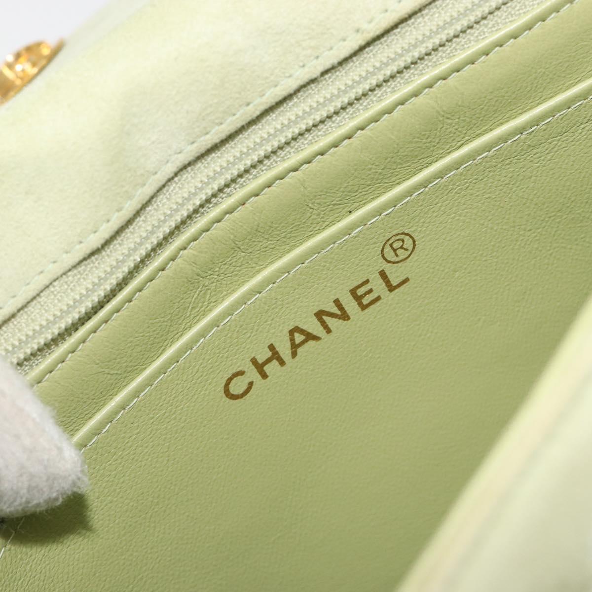 CHANEL Matelasse Shoulder Bag Suede Green Gold Tone CC Auth BA14888A
