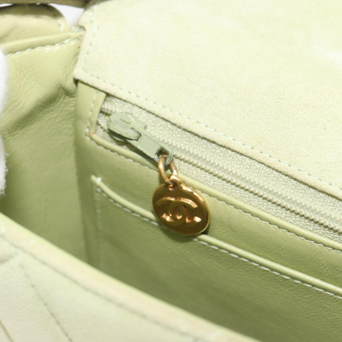 CHANEL Matelasse Shoulder Bag Suede Green Gold Tone CC Auth BA14888A