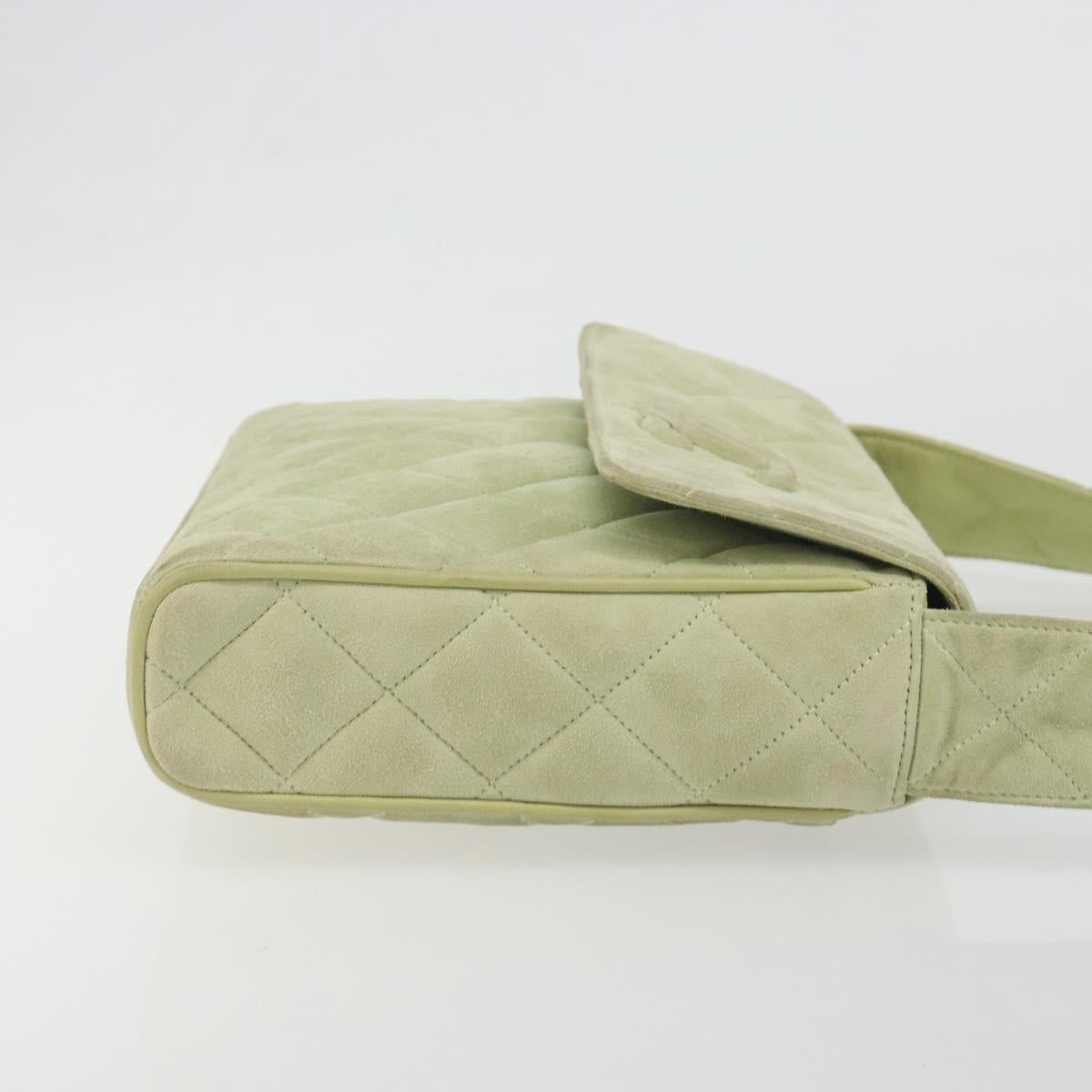 CHANEL Matelasse Shoulder Bag Suede Green Gold Tone CC Auth BA14888A