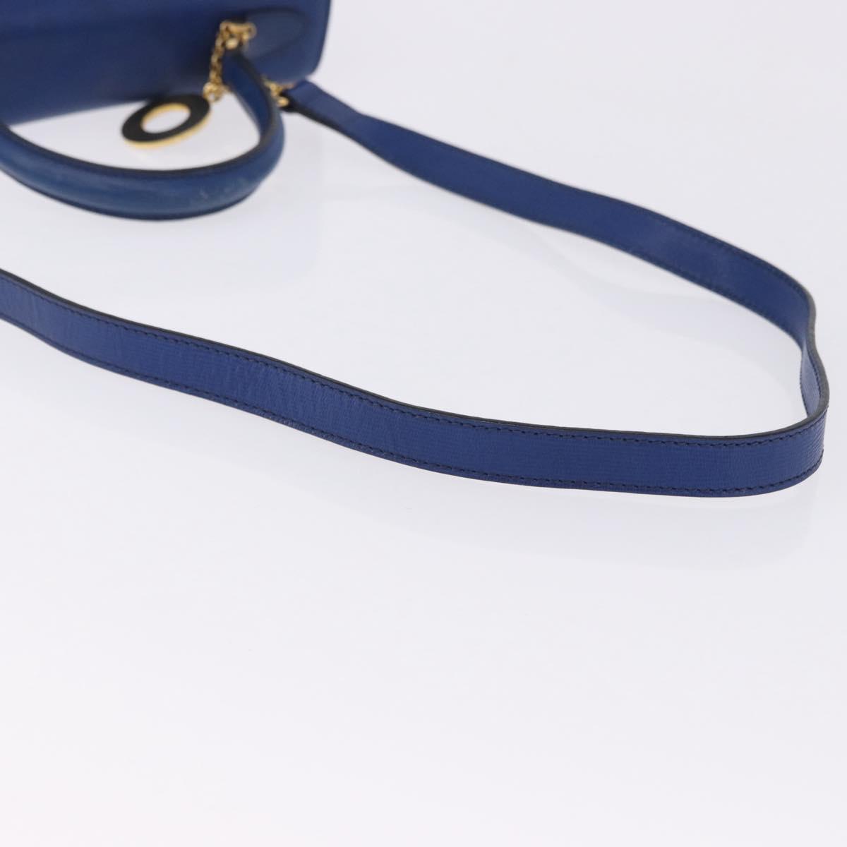 CELINE Circle Hand Bag Leather 2way Blue Gold Tone Auth BA14889A