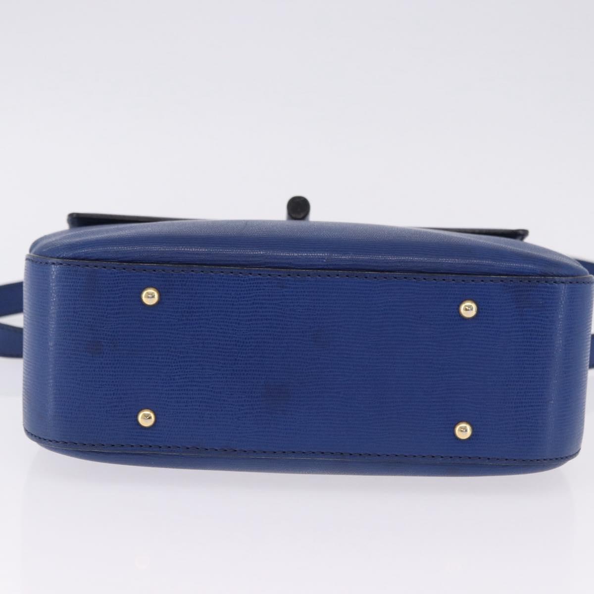 CELINE Circle Hand Bag Leather 2way Blue Gold Tone Auth BA14889A