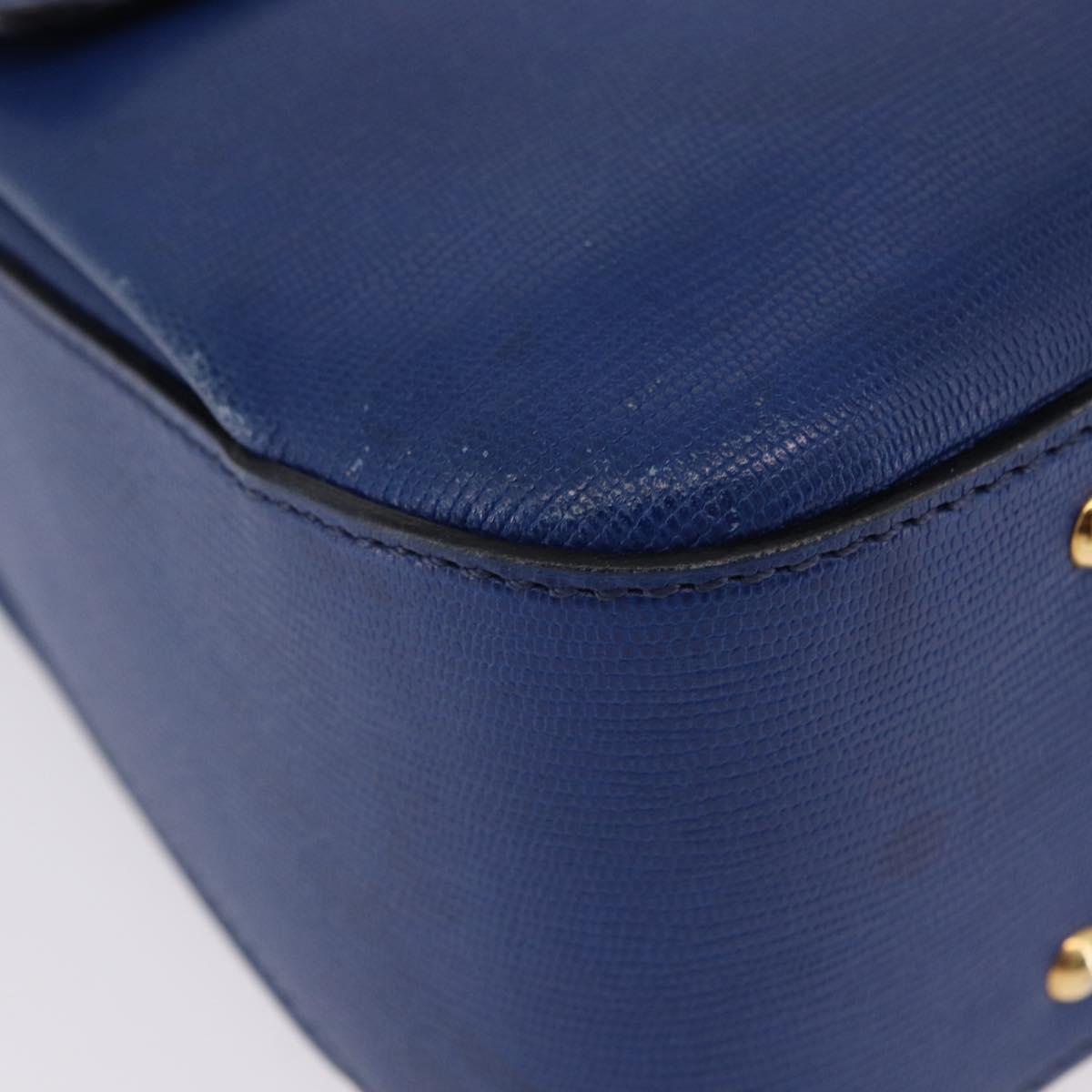 CELINE Circle Hand Bag Leather 2way Blue Gold Tone Auth BA14889A