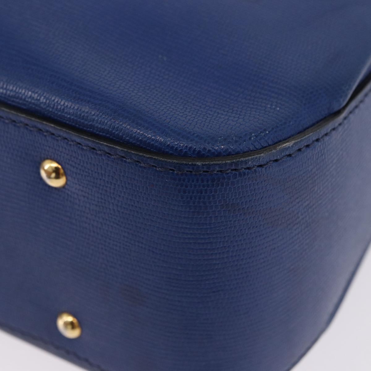 CELINE Circle Hand Bag Leather 2way Blue Gold Tone Auth BA14889A