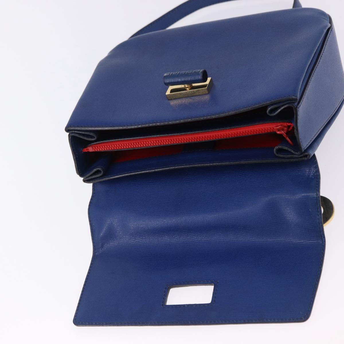 CELINE Circle Hand Bag Leather 2way Blue Gold Tone Auth BA14889A