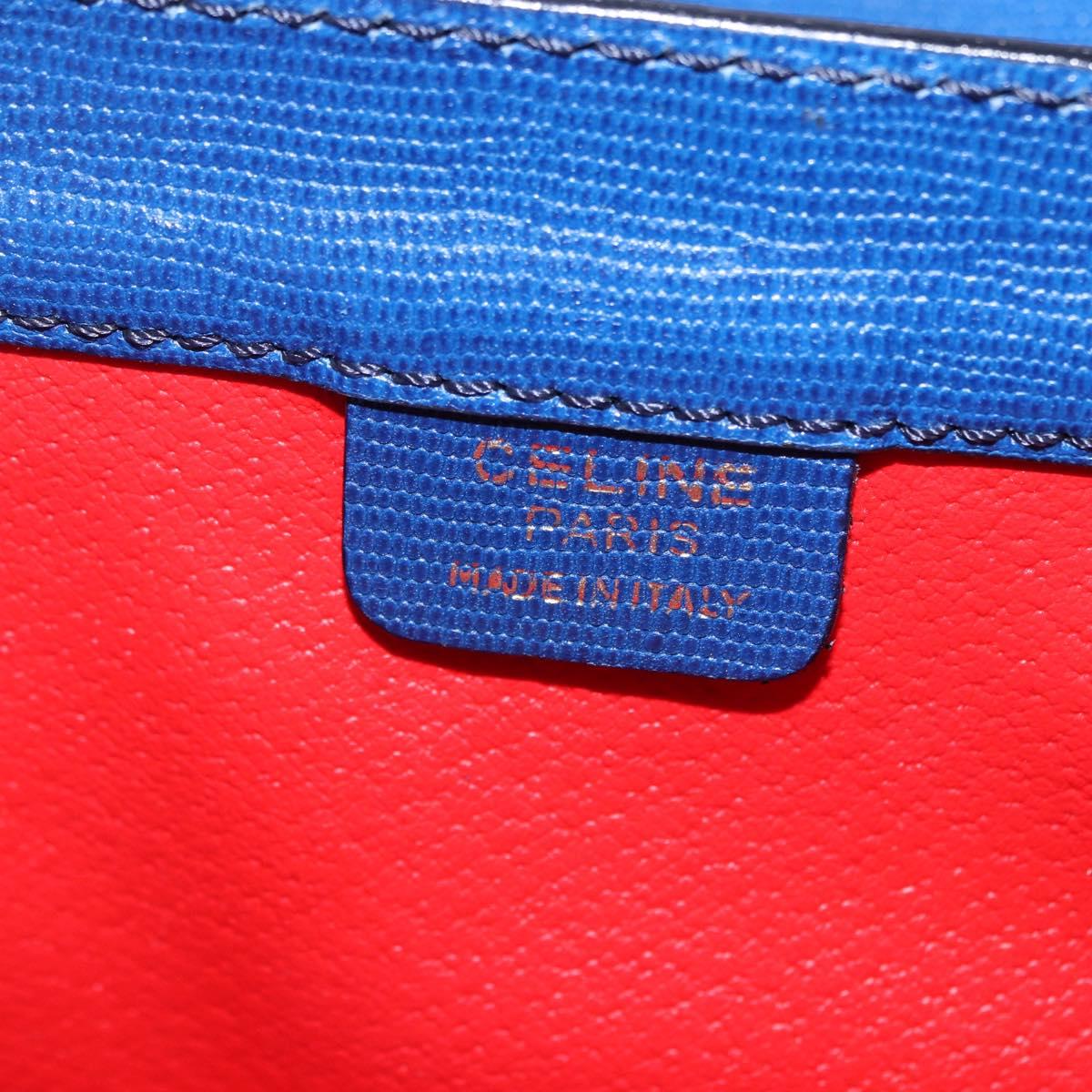 CELINE Circle Hand Bag Leather 2way Blue Gold Tone Auth BA14889A