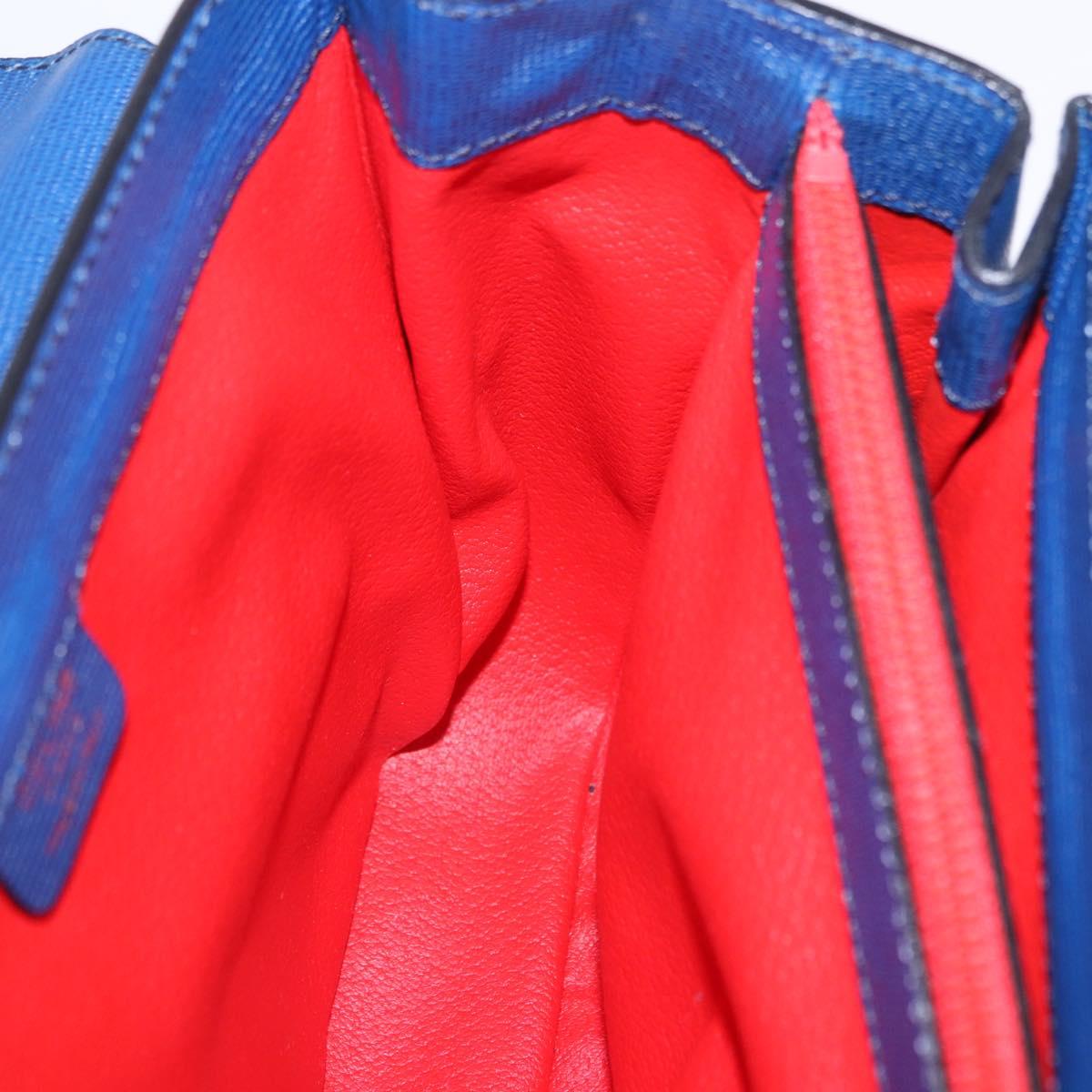 CELINE Circle Hand Bag Leather 2way Blue Gold Tone Auth BA14889A