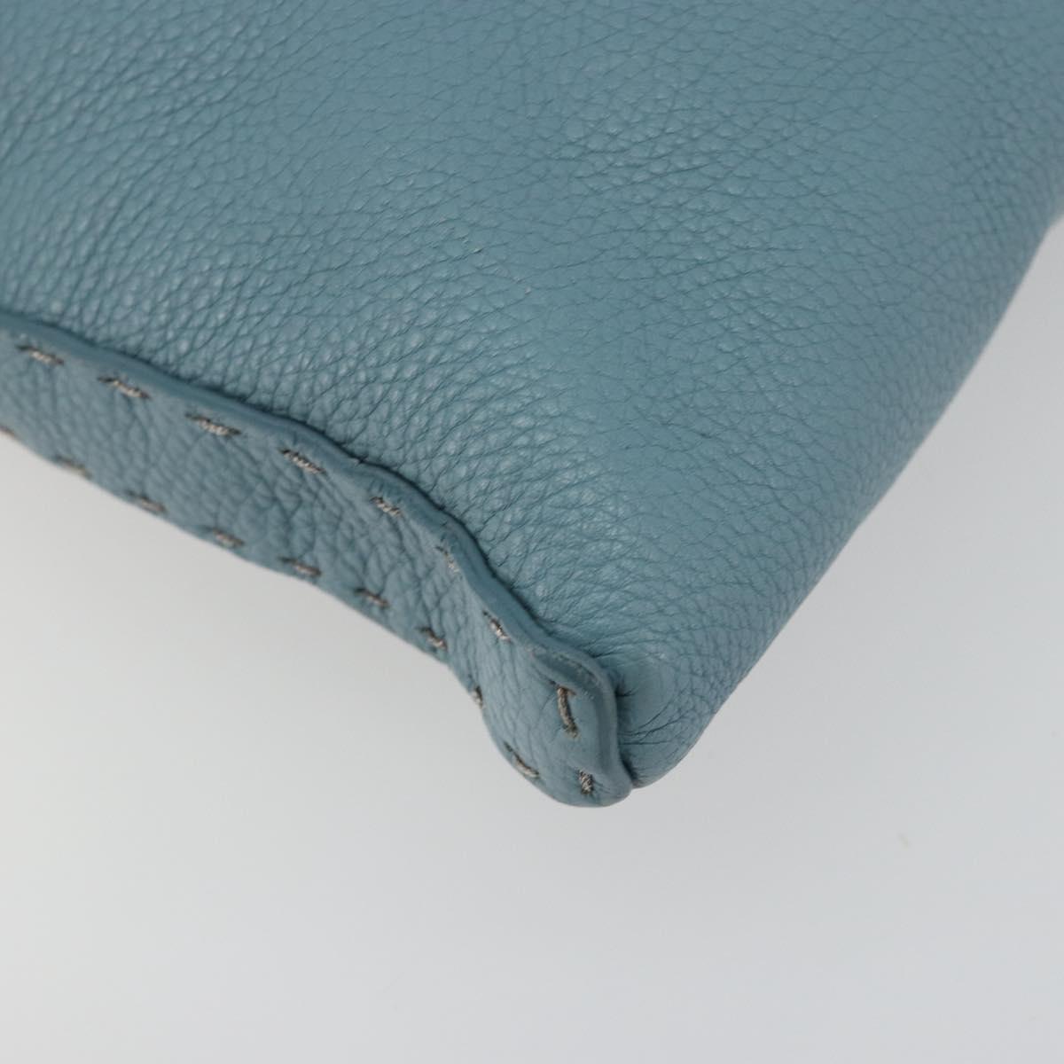 FENDI Celeria Shoulder Bag Leather Light Blue Silver 8BT109 Auth BA14891A
