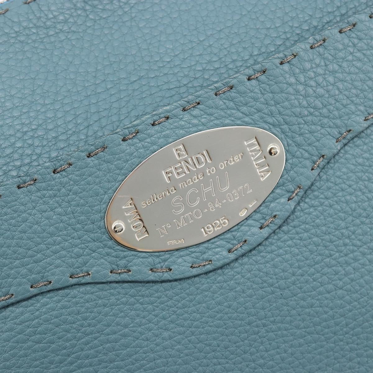 FENDI Celeria Shoulder Bag Leather Light Blue Silver 8BT109 Auth BA14891A