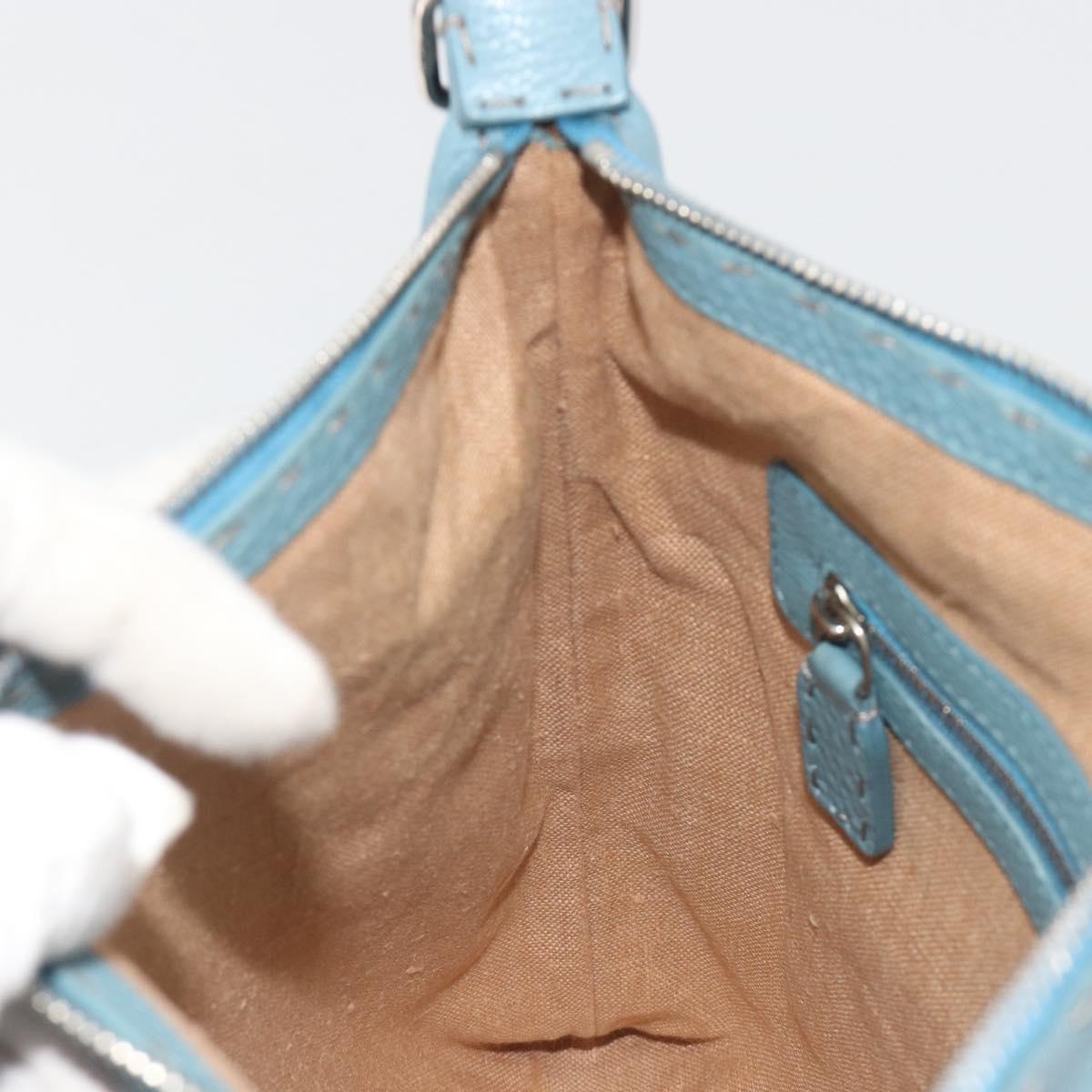 FENDI Celeria Shoulder Bag Leather Light Blue Silver 8BT109 Auth BA14891A