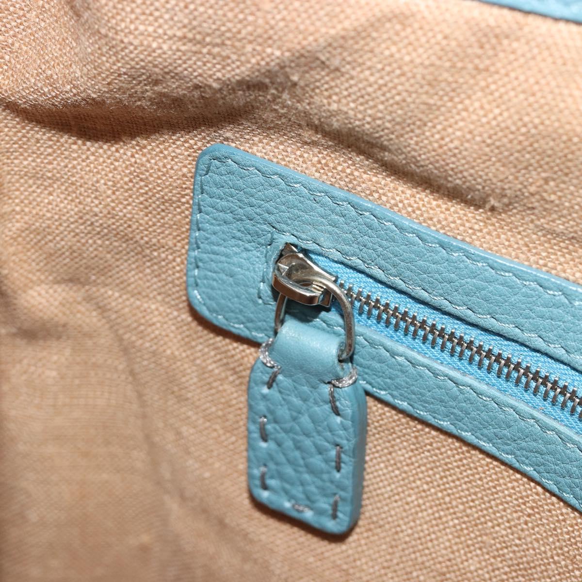 FENDI Celeria Shoulder Bag Leather Light Blue Silver 8BT109 Auth BA14891A