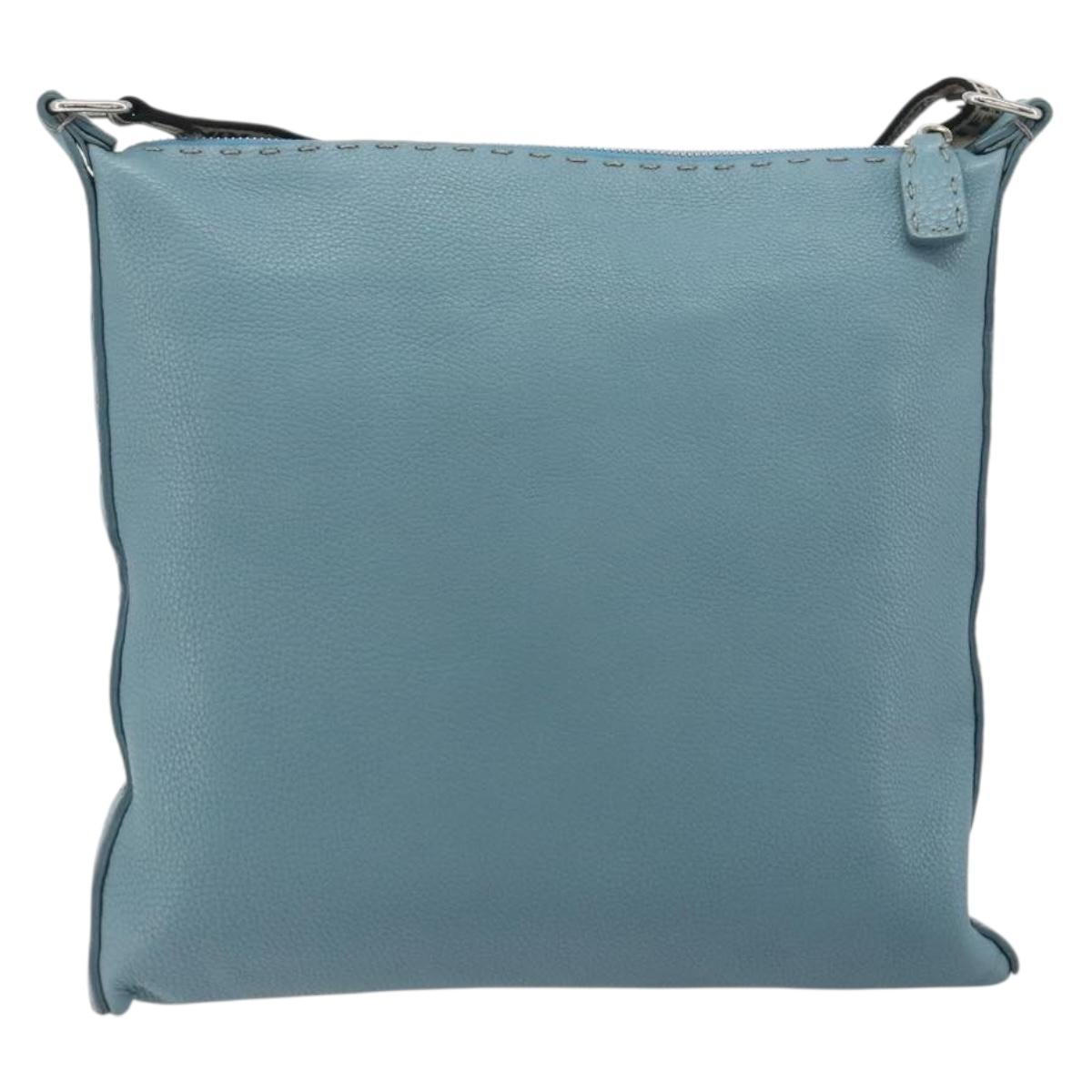FENDI Celeria Shoulder Bag Leather Light Blue Silver 8BT109 Auth BA14891A