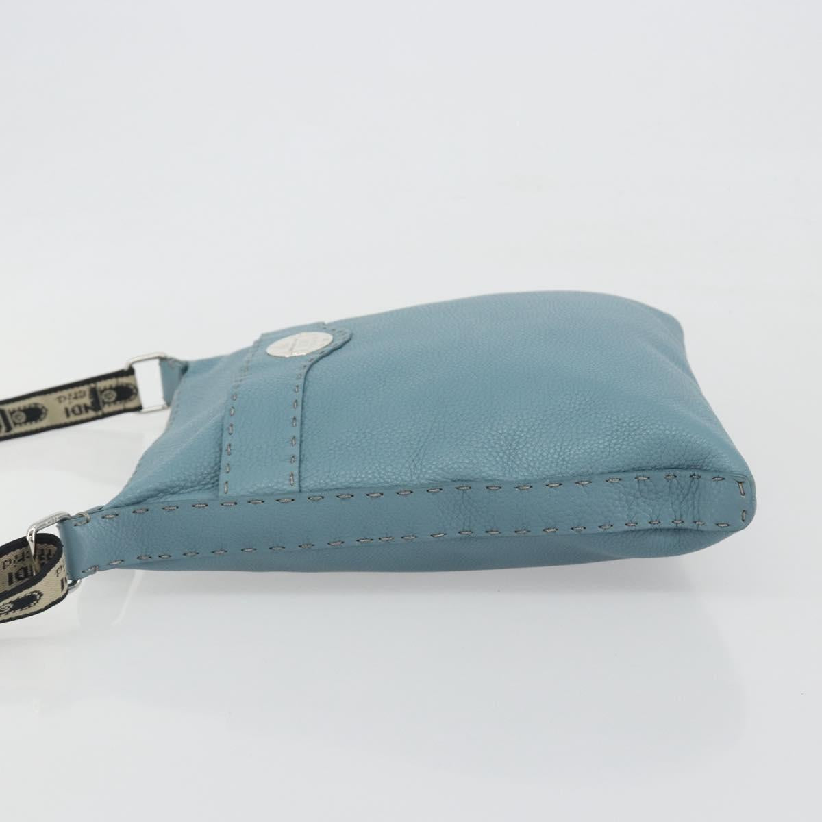 FENDI Celeria Shoulder Bag Leather Light Blue Silver 8BT109 Auth BA14891A