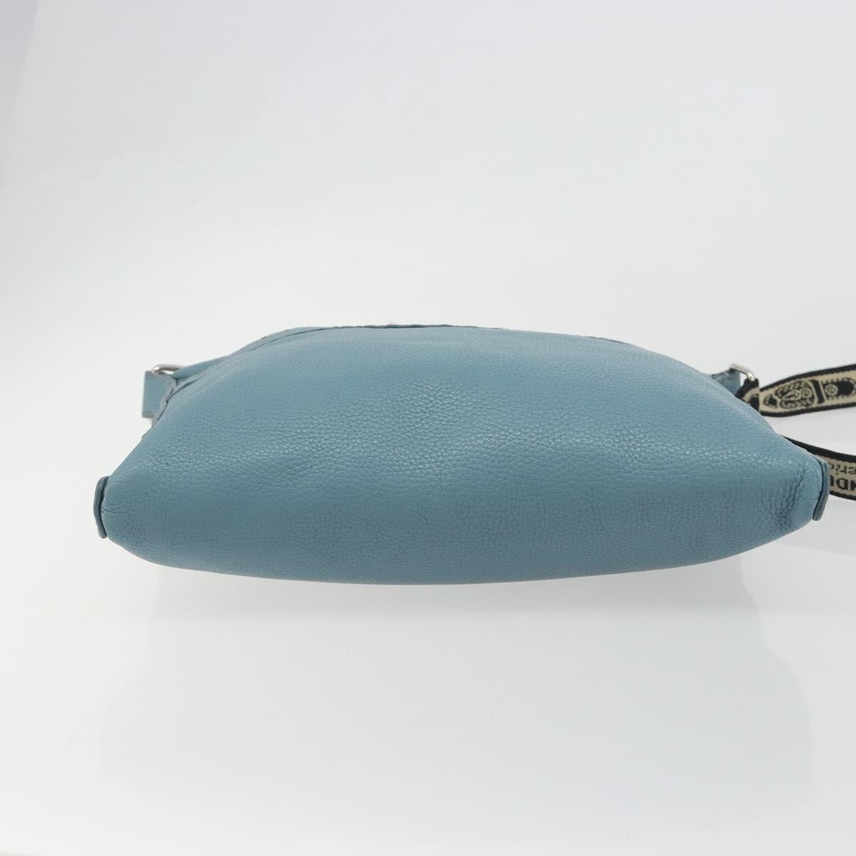 FENDI Celeria Shoulder Bag Leather Light Blue Silver 8BT109 Auth BA14891A