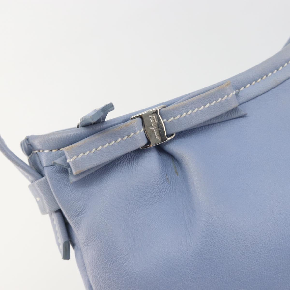 Salvatore Ferragamo Vara Ribbon Shoulder Bag Leather Blue Silver Auth BA14892