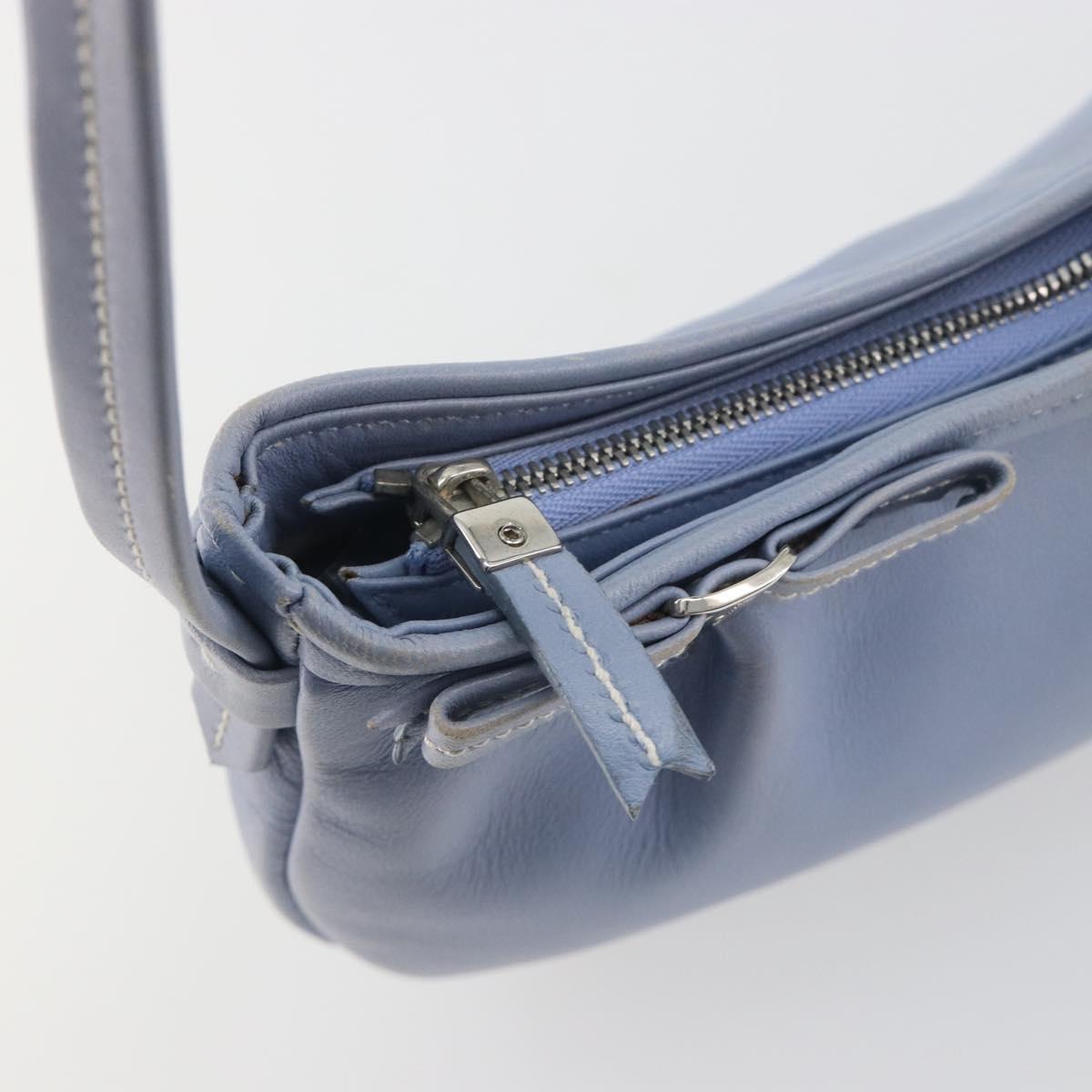 Salvatore Ferragamo Vara Ribbon Shoulder Bag Leather Blue Silver Auth BA14892