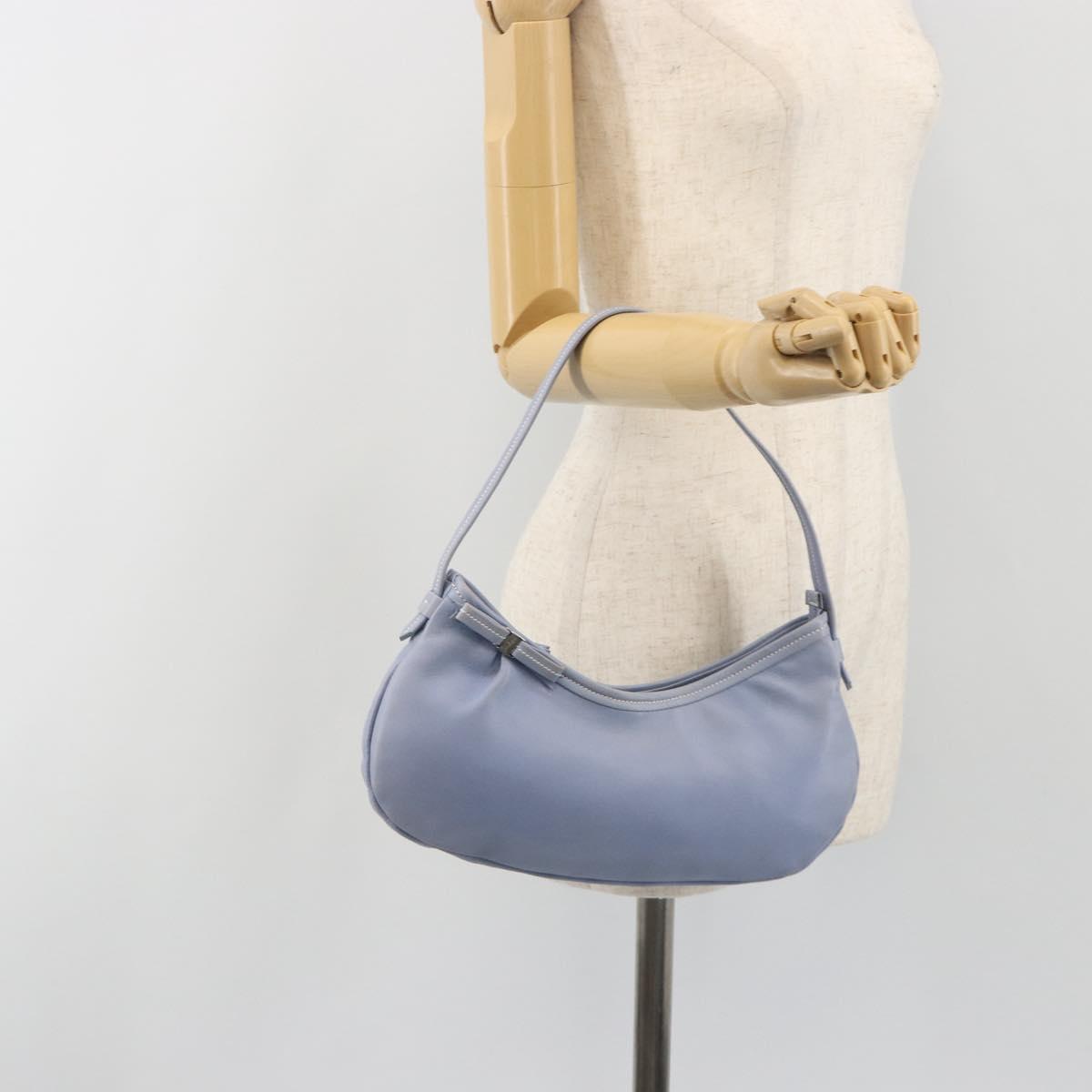 Salvatore Ferragamo Vara Ribbon Shoulder Bag Leather Blue Silver Auth BA14892