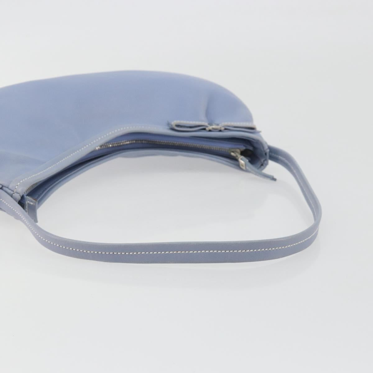 Salvatore Ferragamo Vara Ribbon Shoulder Bag Leather Blue Silver Auth BA14892