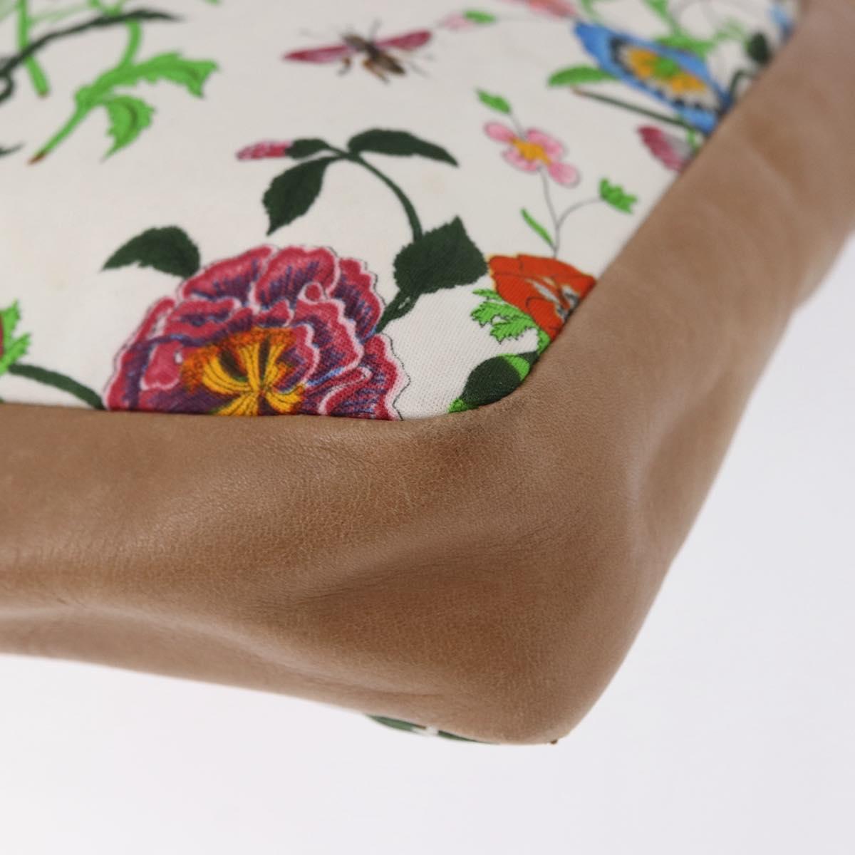 GUCCI Flora Drawstring Shoulder Bag Canvas White Beige Auth BA14894A