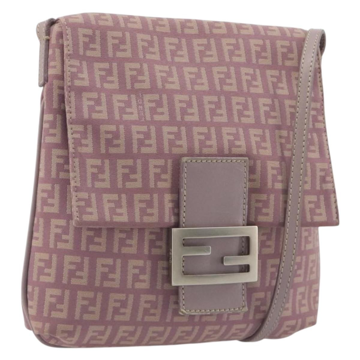 FENDI Zucchino Canvas Mamma Baguette Shoulder Bag Purple 8BT075 Auth BA14896A