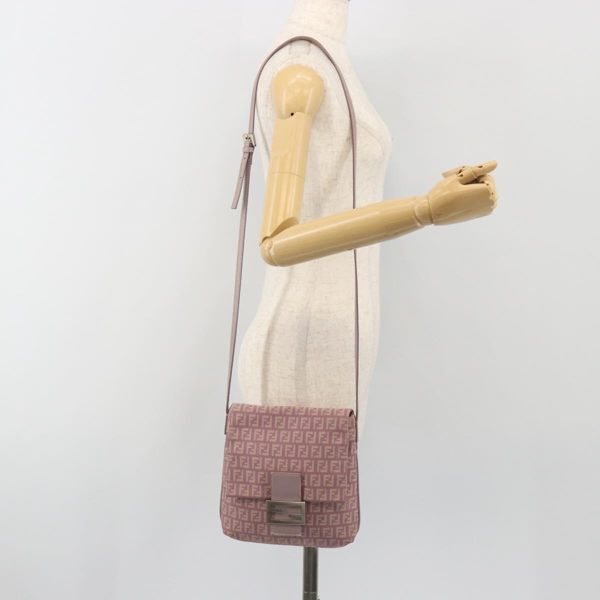 FENDI Zucchino Canvas Mamma Baguette Shoulder Bag Purple 8BT075 Auth BA14896A