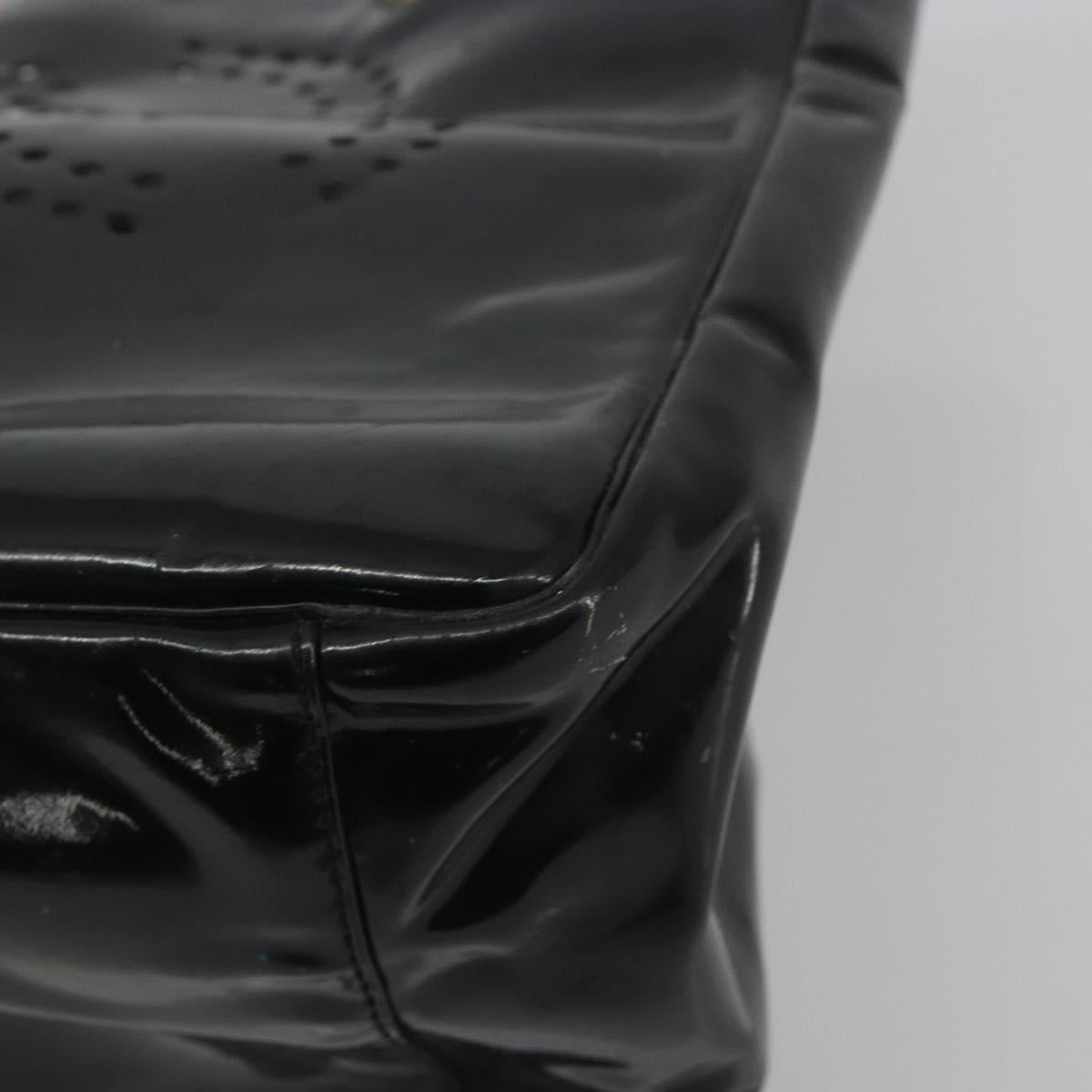 CHANEL Chain Tote Bag Patent Black Silver CC Auth BA14897