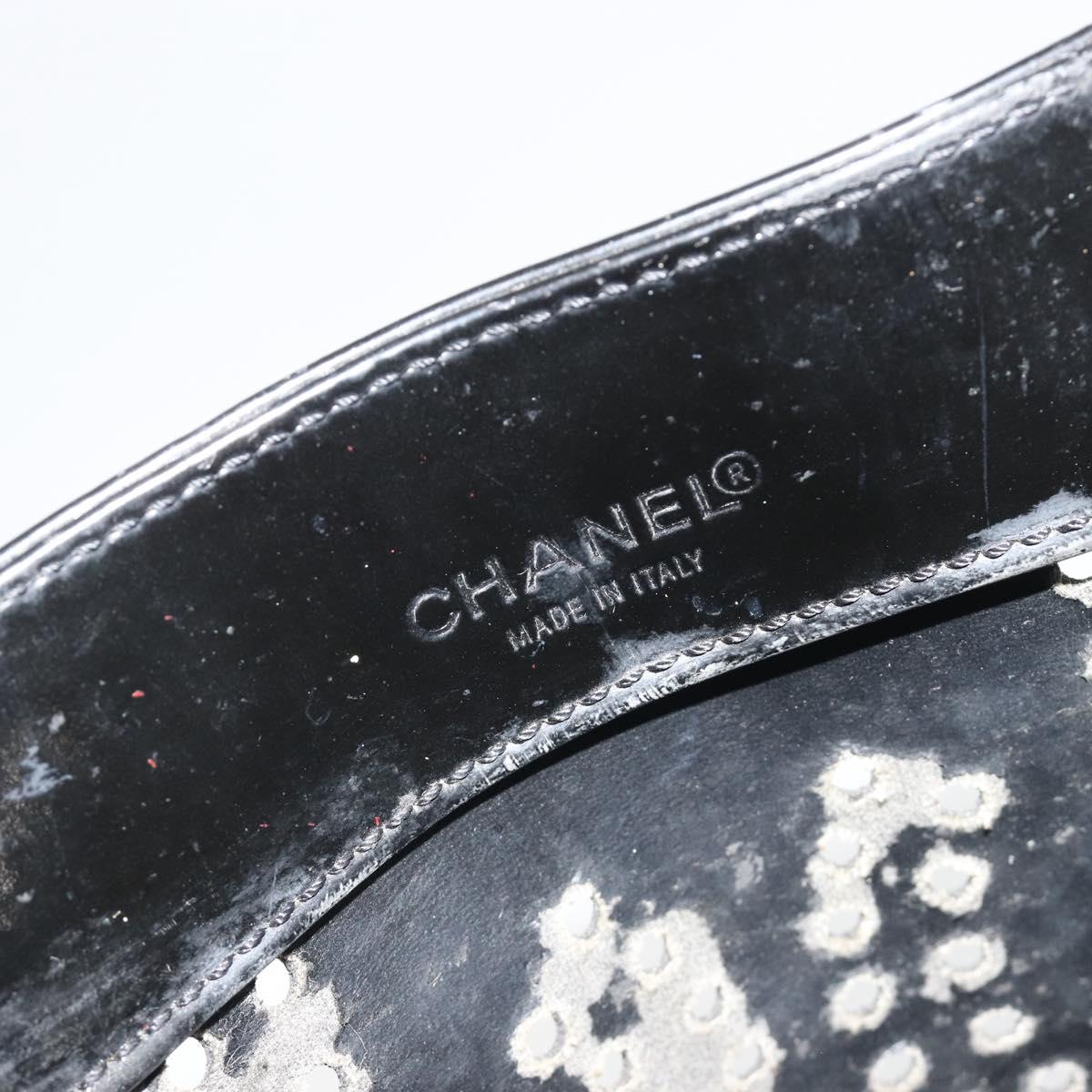 CHANEL Chain Tote Bag Patent Black Silver CC Auth BA14897