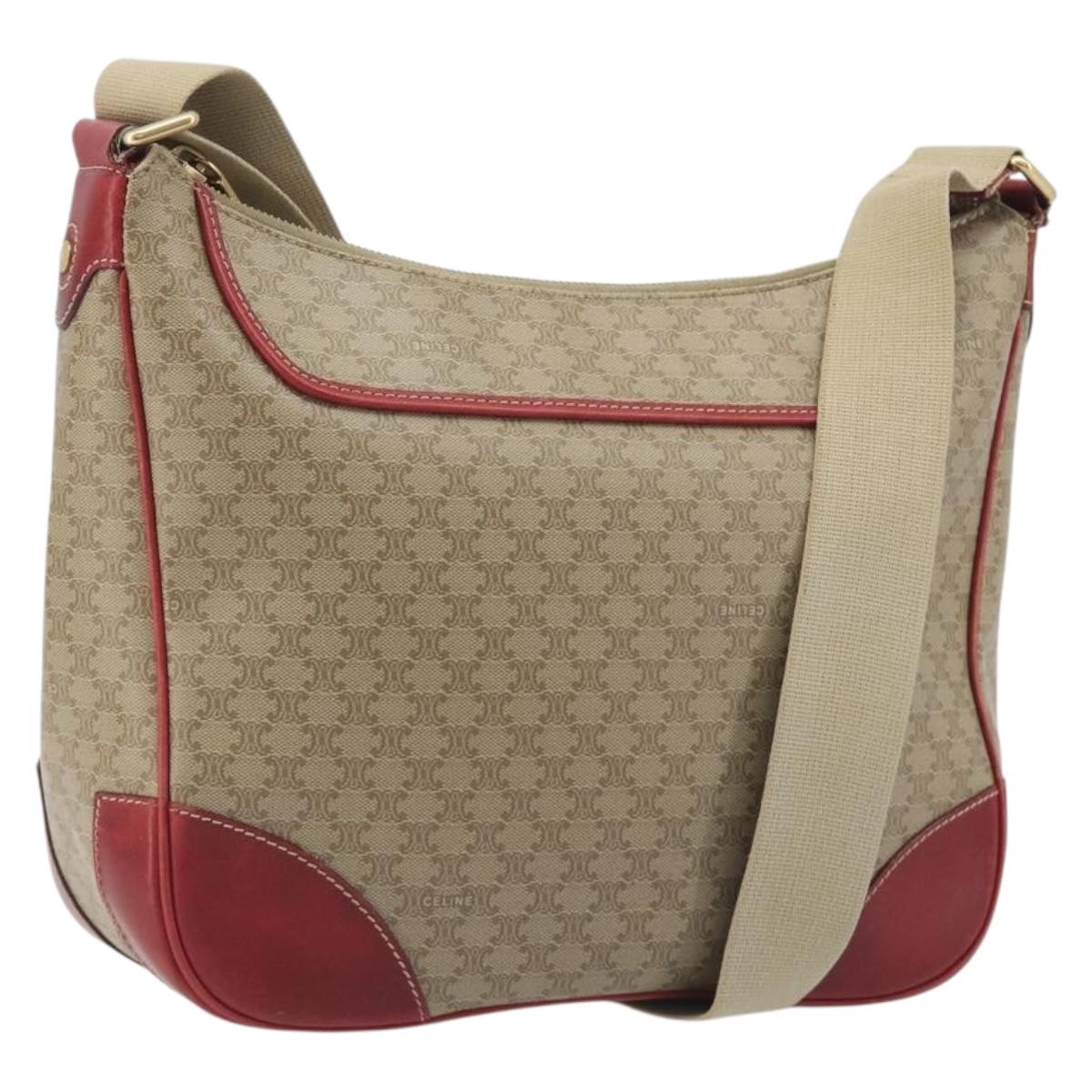 CELINE Macadam Shoulder Bag PVC Leather Beige Red Auth BA14898