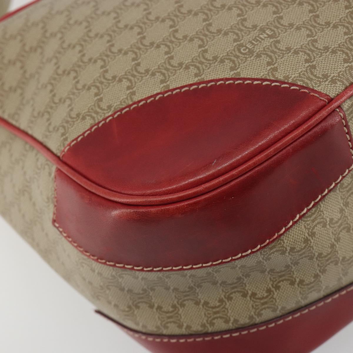 CELINE Macadam Shoulder Bag PVC Leather Beige Red Auth BA14898