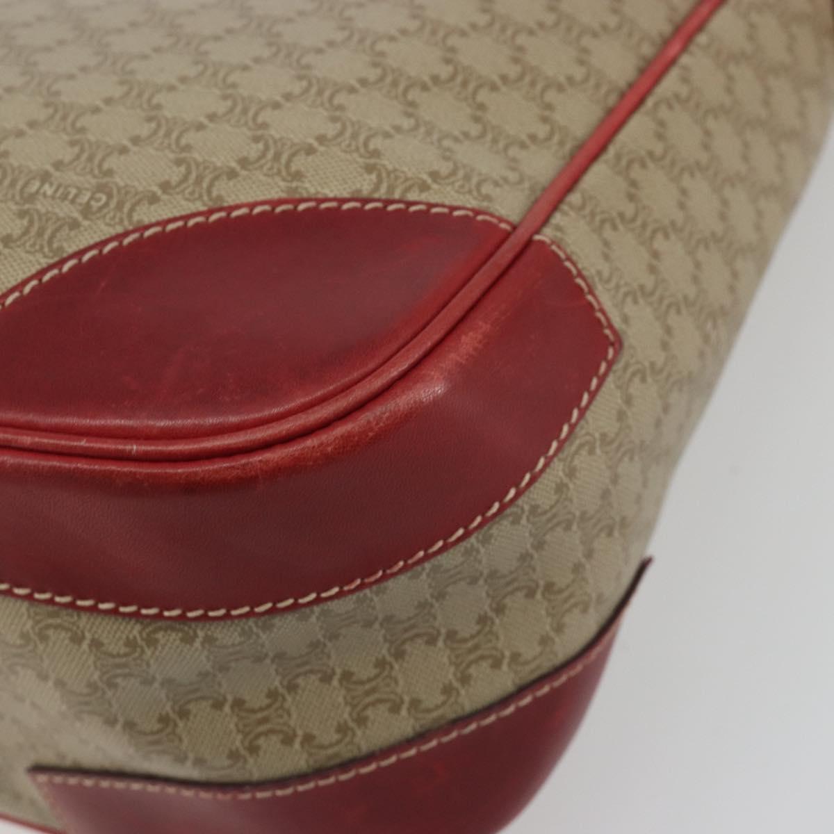 CELINE Macadam Shoulder Bag PVC Leather Beige Red Auth BA14898