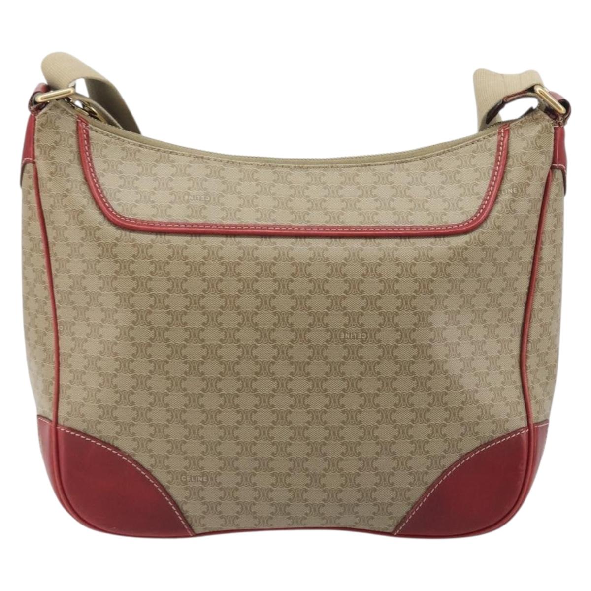 CELINE Macadam Shoulder Bag PVC Leather Beige Red Auth BA14898