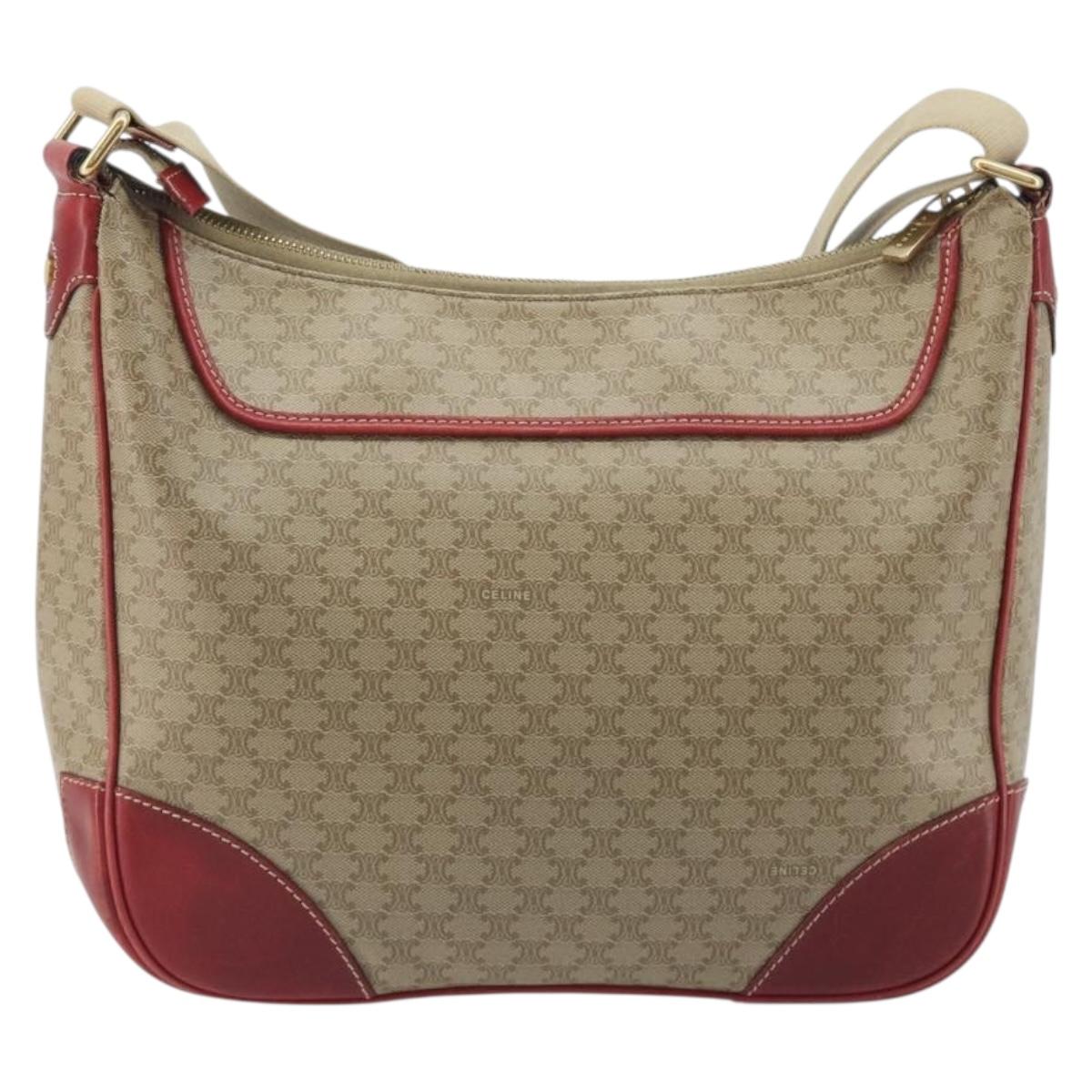 CELINE Macadam Shoulder Bag PVC Leather Beige Red Auth BA14898