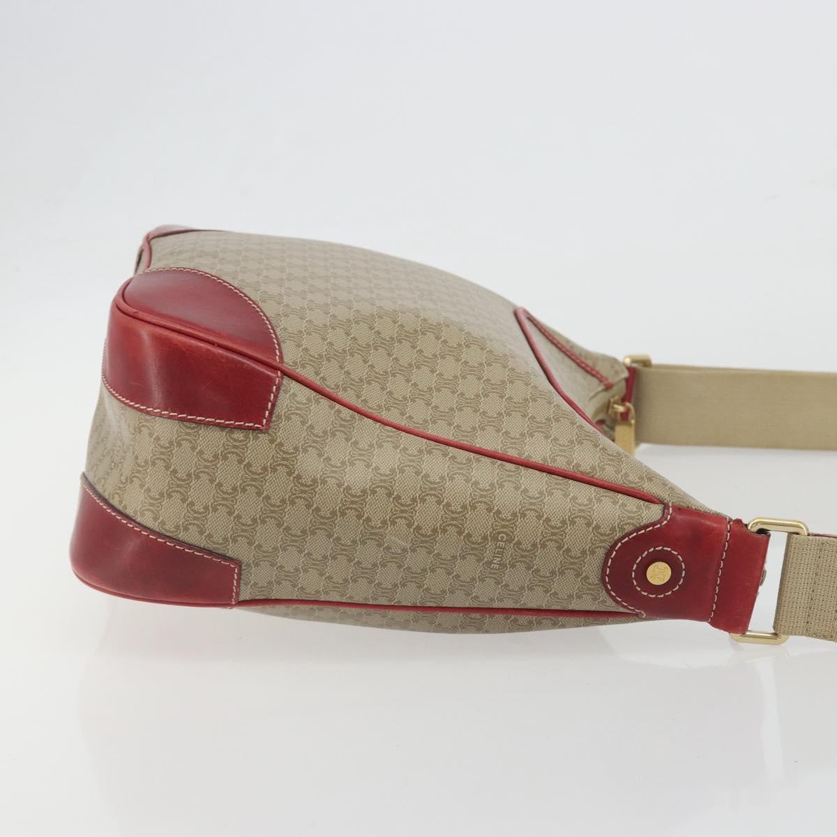 CELINE Macadam Shoulder Bag PVC Leather Beige Red Auth BA14898
