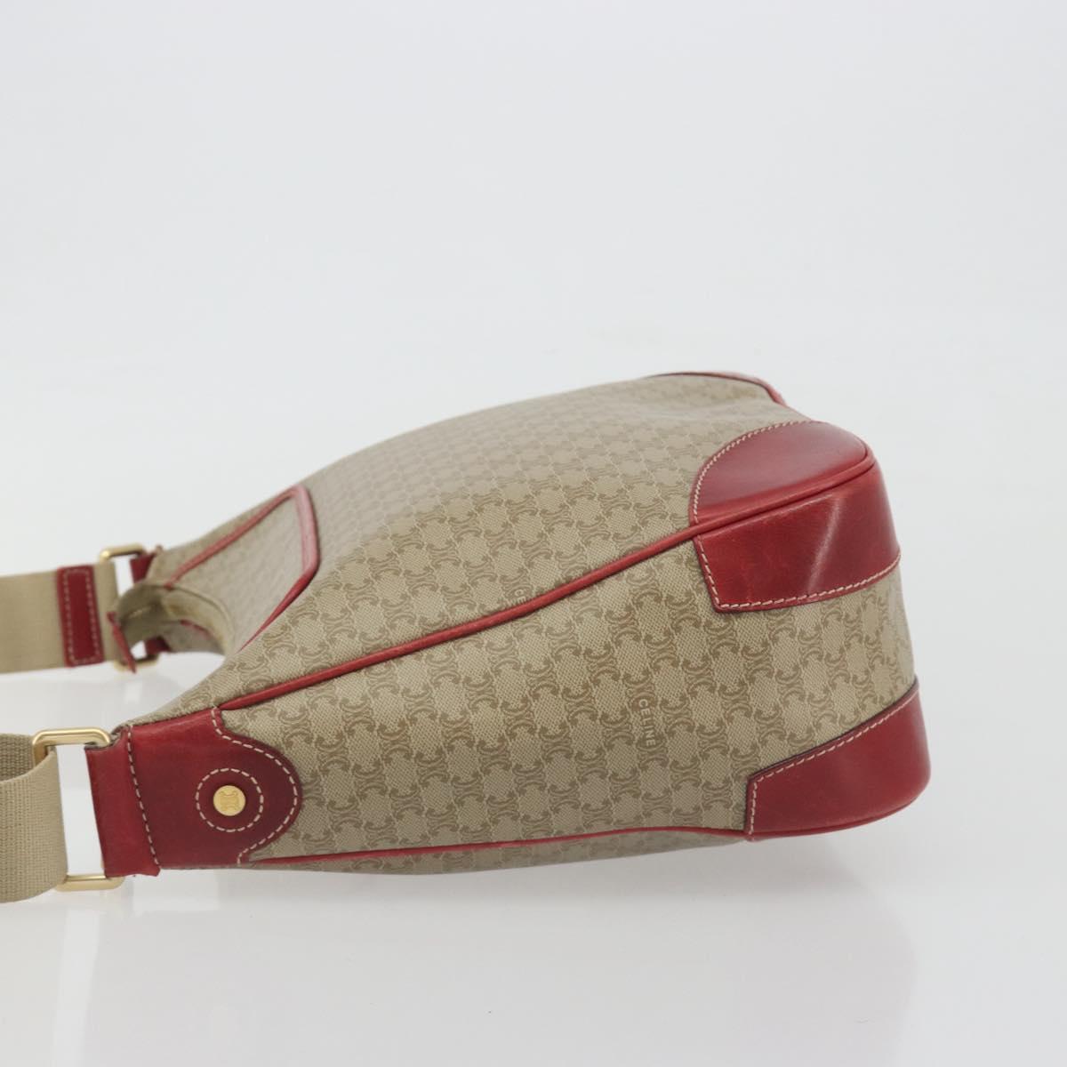 CELINE Macadam Shoulder Bag PVC Leather Beige Red Auth BA14898