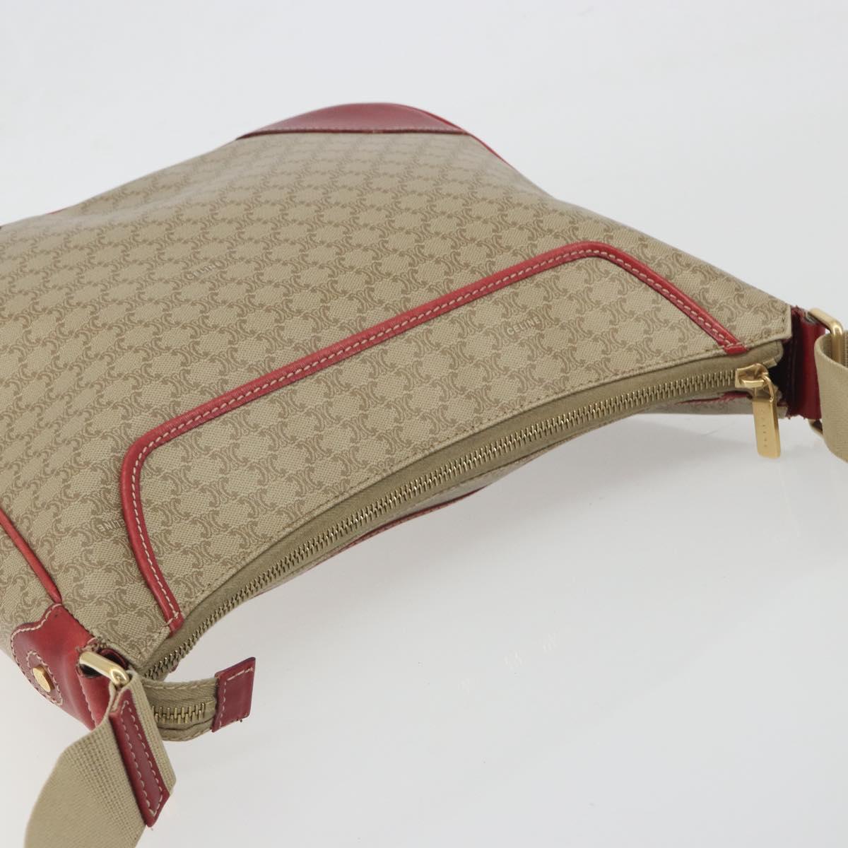 CELINE Macadam Shoulder Bag PVC Leather Beige Red Auth BA14898