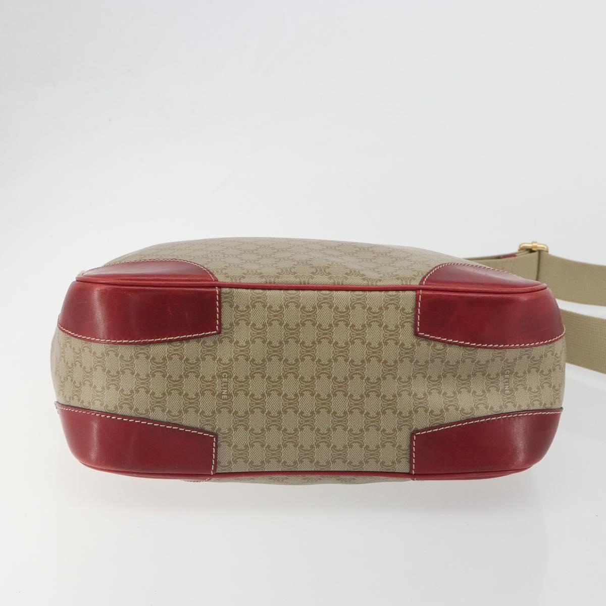 CELINE Macadam Shoulder Bag PVC Leather Beige Red Auth BA14898