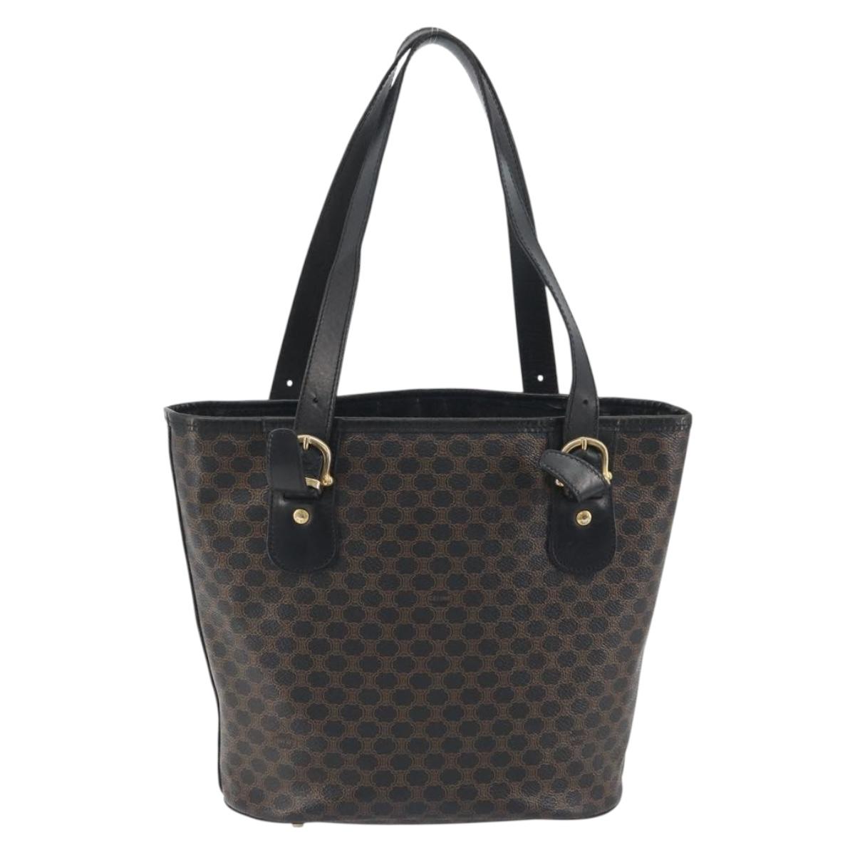 CELINE Macadam Tote Bag PVC Leather Black Gold Tone Auth BA14899