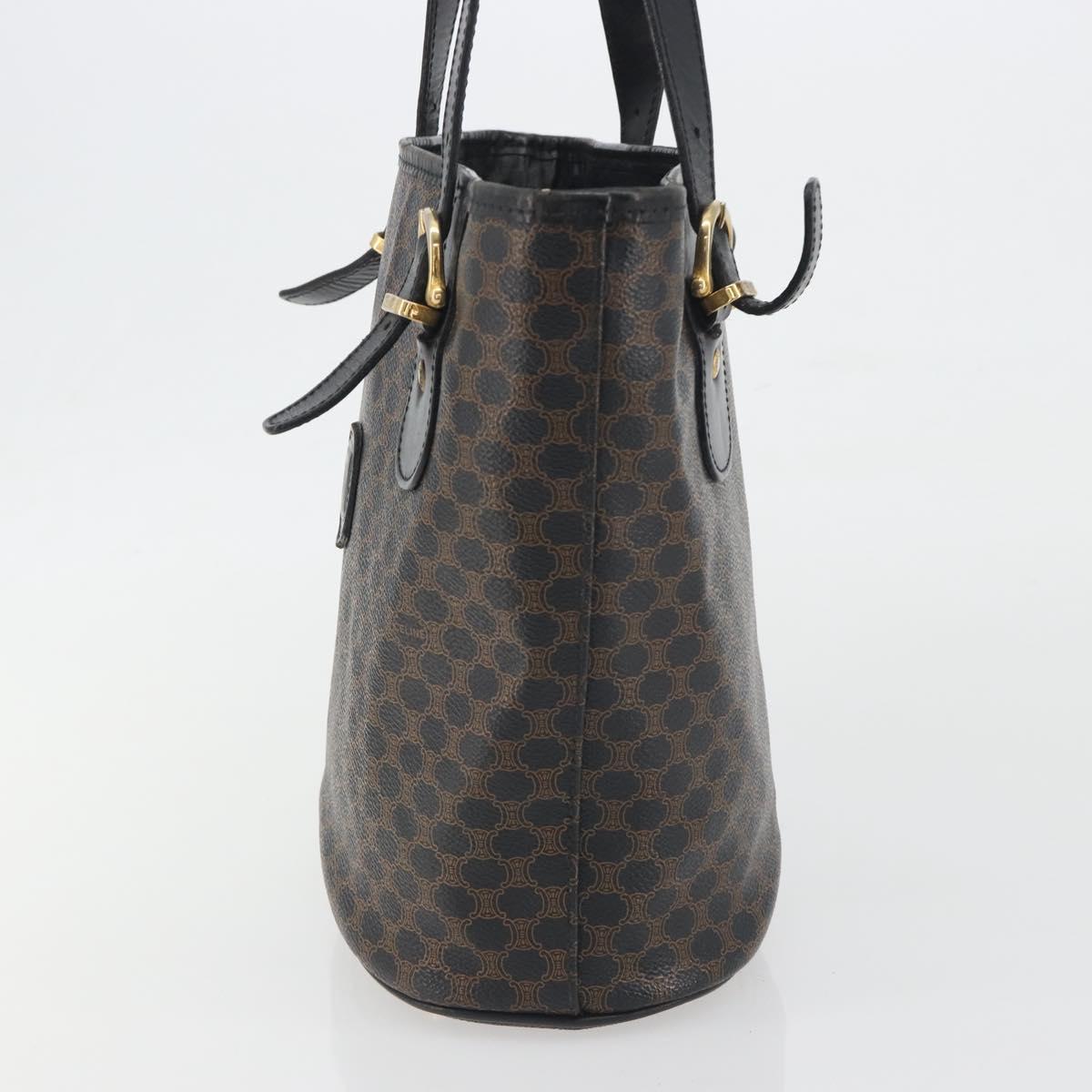CELINE Macadam Tote Bag PVC Leather Black Gold Tone Auth BA14899