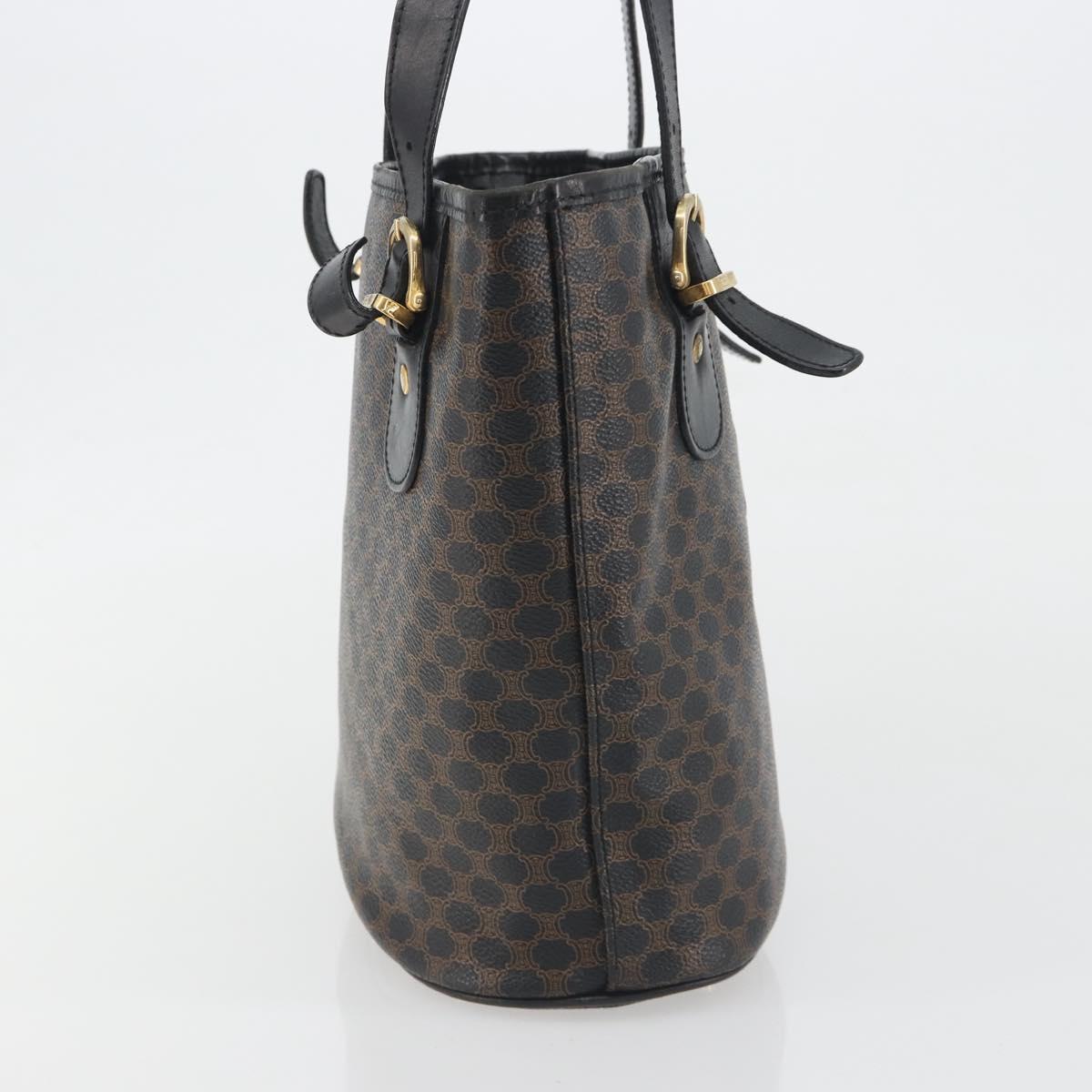 CELINE Macadam Tote Bag PVC Leather Black Gold Tone Auth BA14899